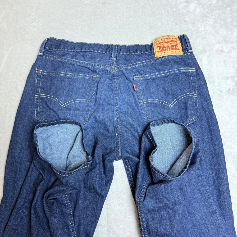 Levi's 514 Straight Fit Jeans Mens 36x30 Blue Dark Wash Denim Classic Preppy EUC